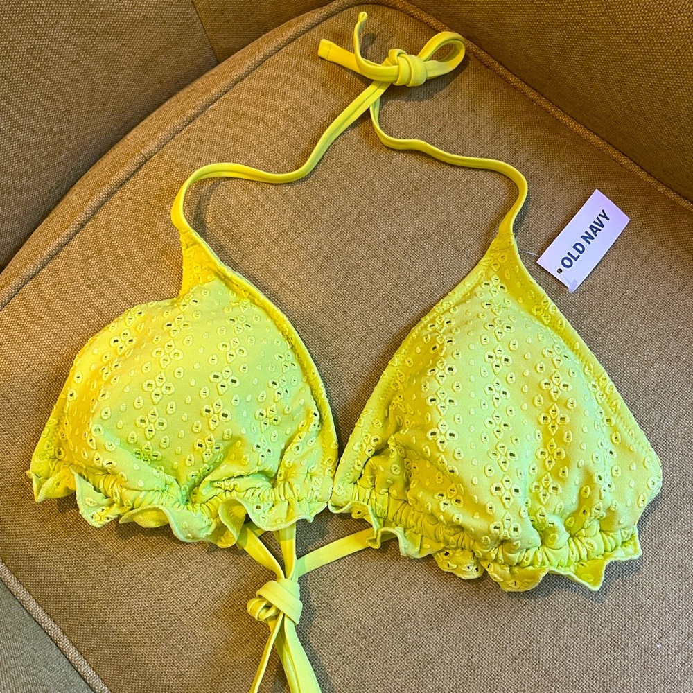 Eyelette Bikini Bra Swim Top Suit Sprout OLD NAVY Halter Tie Up Strap Back Sexy